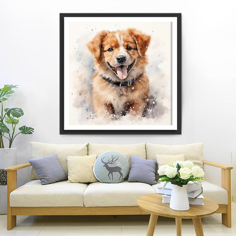 Chien avec la Langue Tiree Broderie Diamant