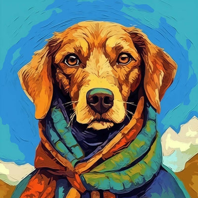 Chien avec une echarpe Verte Broderie Diamant