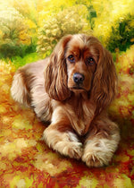 Chien Cocker et Fleurs Jaunes Broderie Diamant