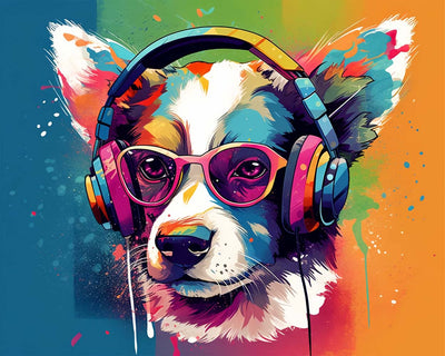 Chien Coloré Pop-Art Broderie Diamant