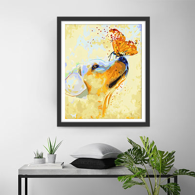 Chien et Papillon Orange Broderie Diamant