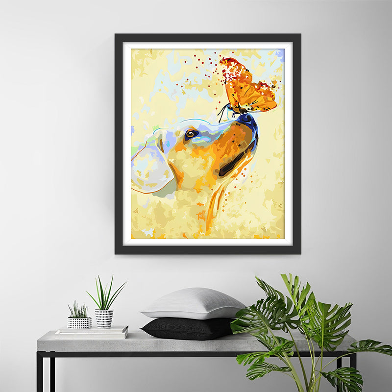 Chien et Papillon Orange Broderie Diamant