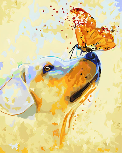 Chien et Papillon Orange Broderie Diamant