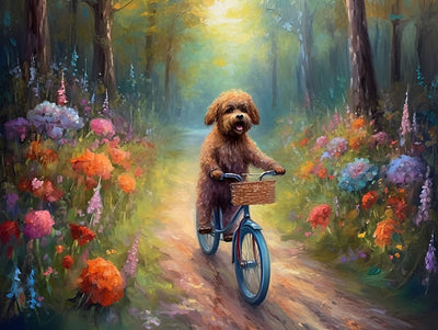 Chien Faisant du Vélo Broderie Diamant