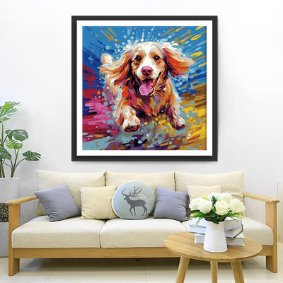 Chien Heureux qui Court Broderie Diamant