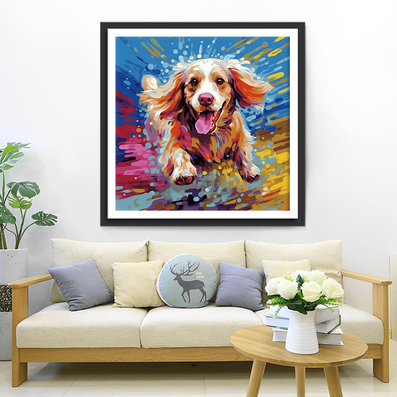 Chien Heureux qui Court Broderie Diamant