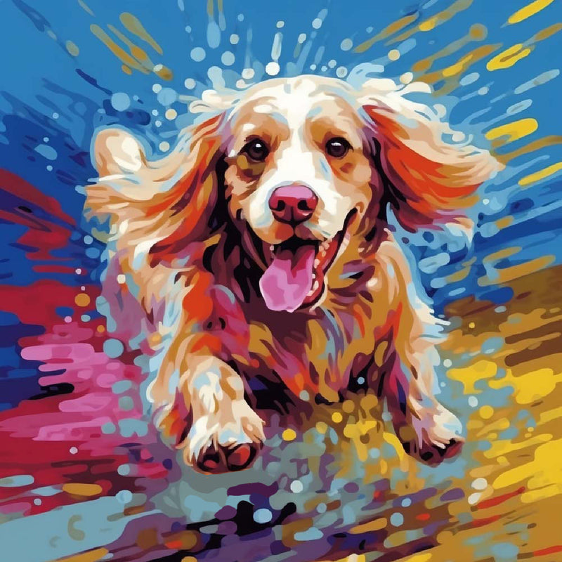 Chien Heureux qui Court Broderie Diamant