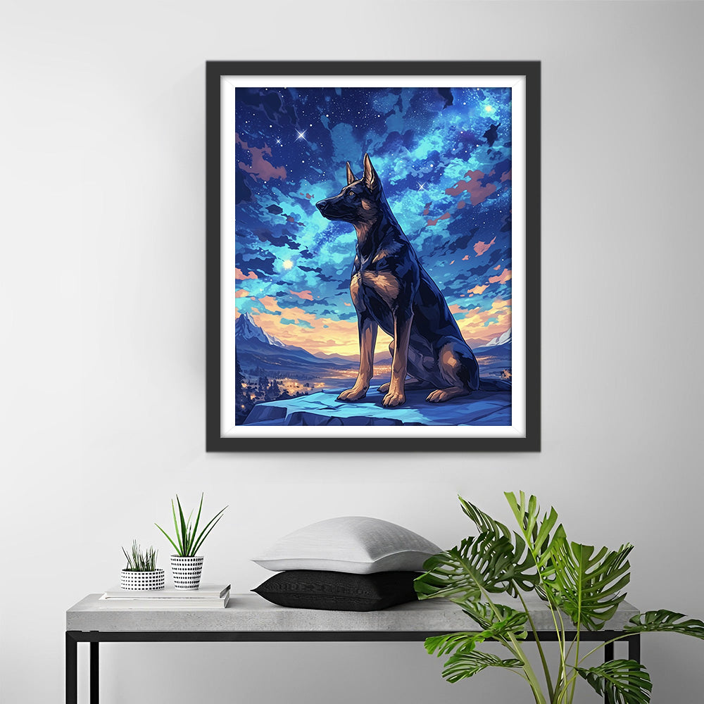 Chien Noir sous les Étoiles Broderie Diamant