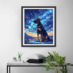 Chien Noir sous les Étoiles Broderie Diamant