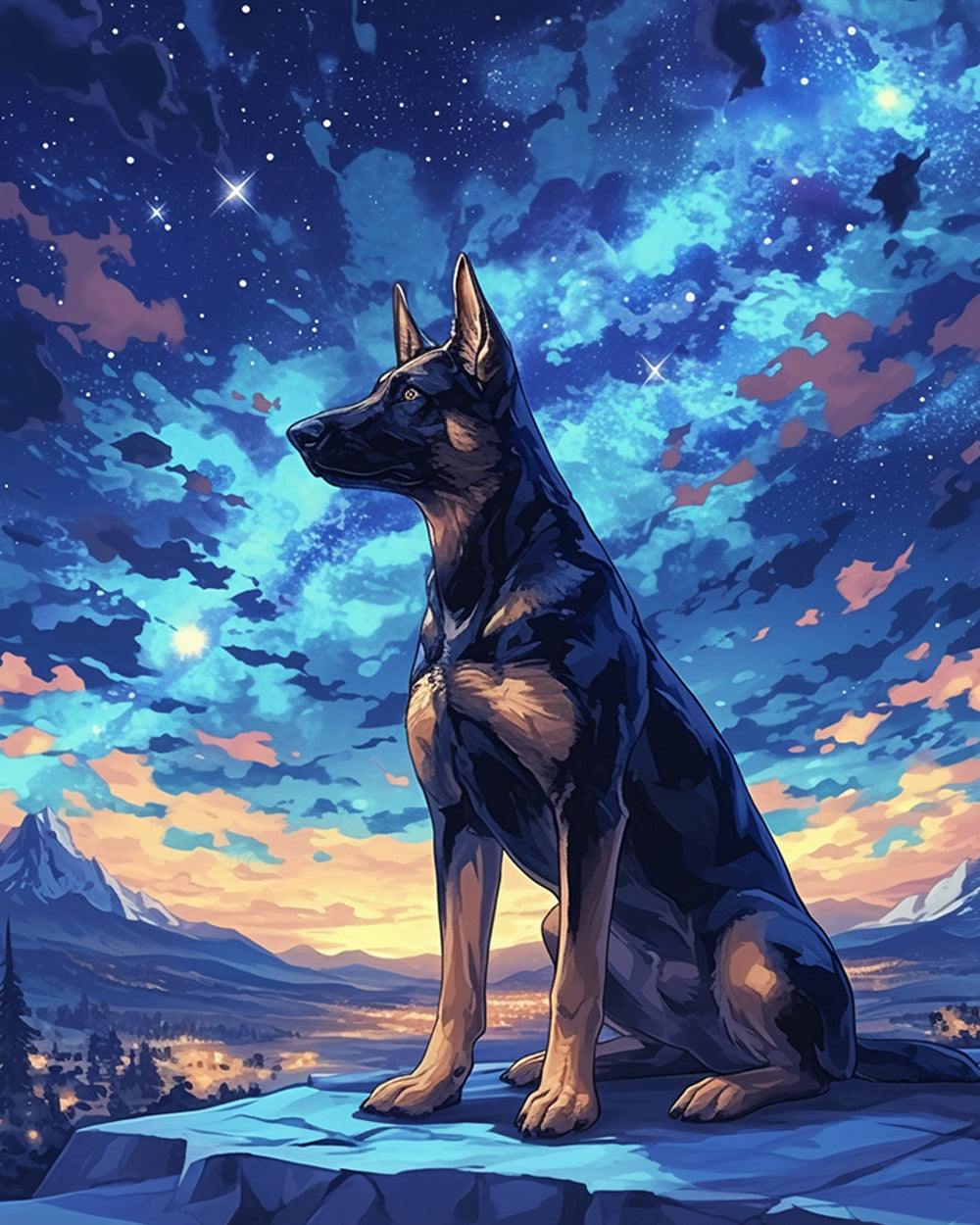 Chien Noir sous les Étoiles Broderie Diamant