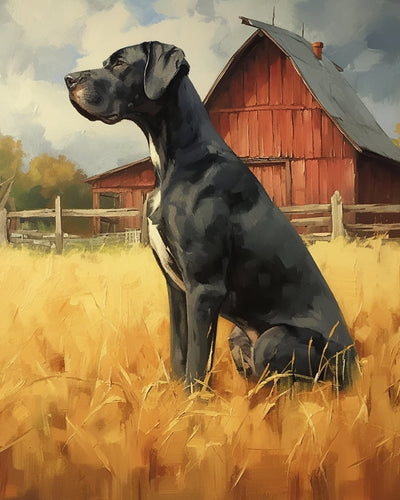 Chien Noir sur la Ferme d’Automne Broderie Diamant