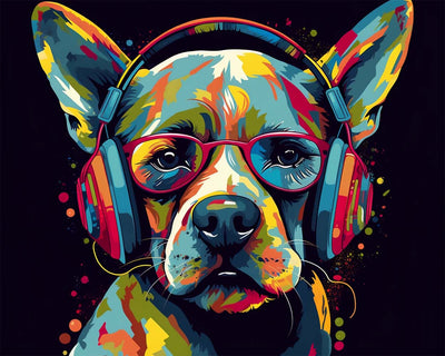 Chien Pop-Art avec Lunettes Broderie Diamant