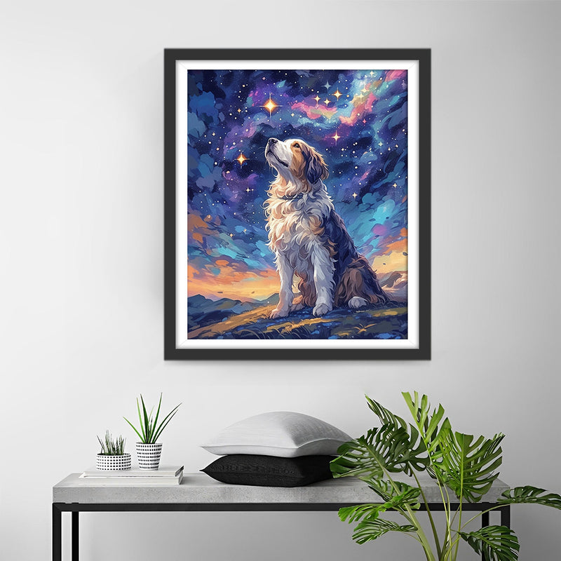 Chien Regardant les Étoiles Broderie Diamant