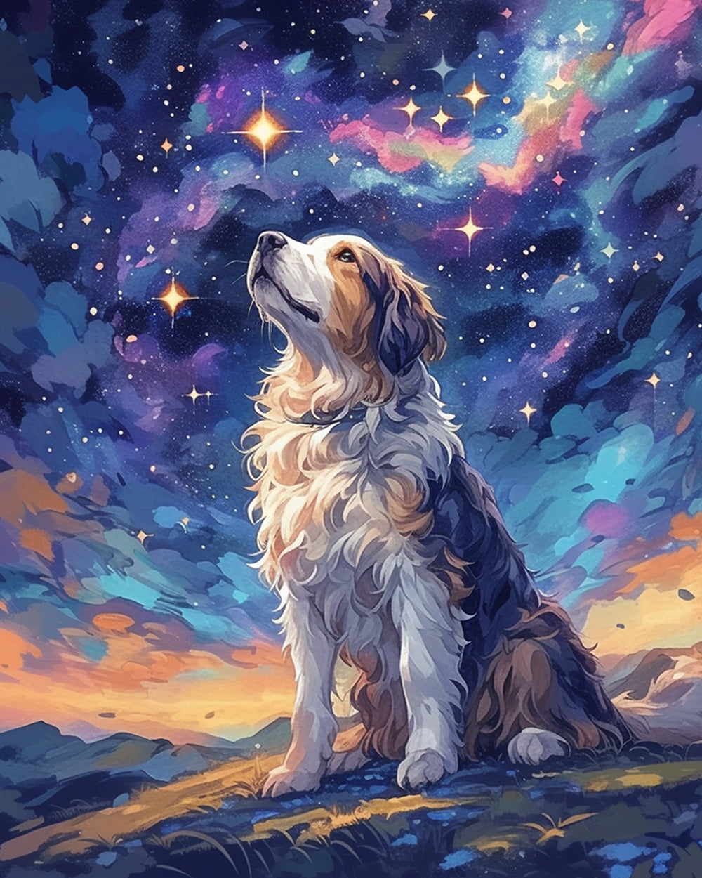 Chien Regardant les Étoiles Broderie Diamant
