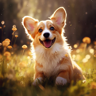 Chien Souriant sur l’Herbe Broderie Diamant