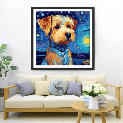 Chien sous la Nuit Étoilée Broderie Diamant