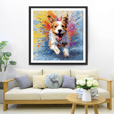 Chien Très Heureux qui Court Broderie Diamant