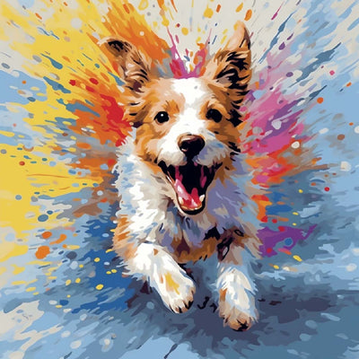 Chien Très Heureux qui Court Broderie Diamant