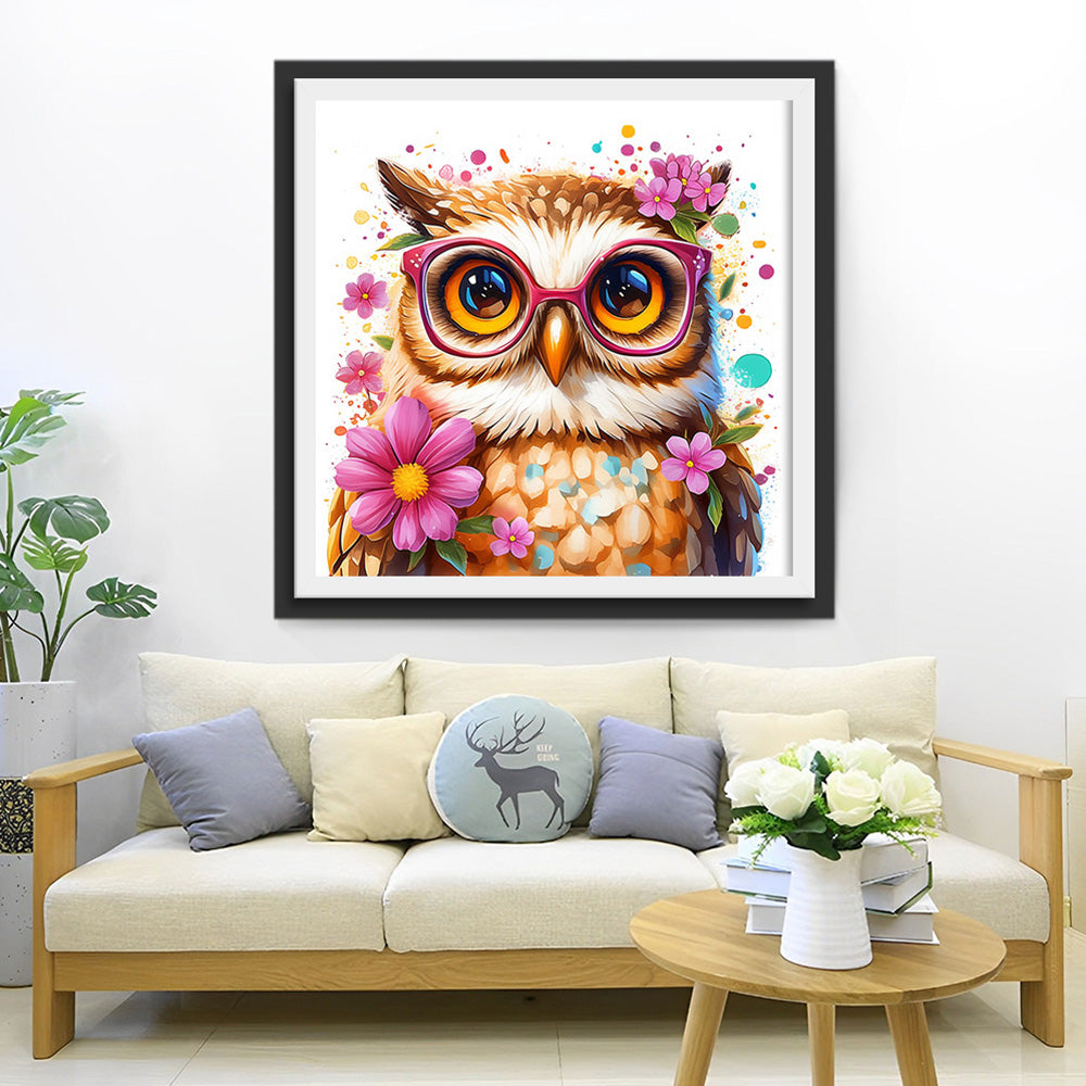 Chouette Decoree de Fleurs Broderie Diamant