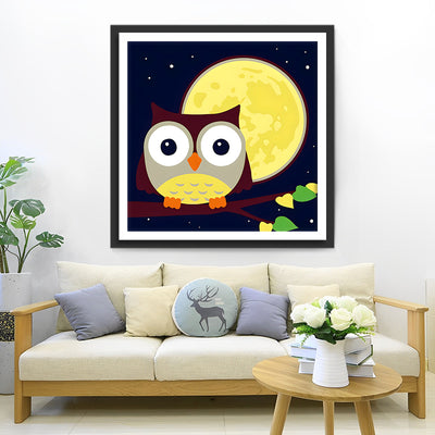 Chouette et Lune Cartoon Broderie Diamant