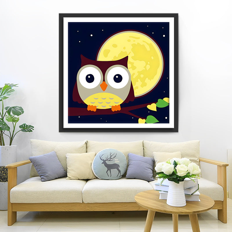 Chouette et Lune Cartoon Broderie Diamant