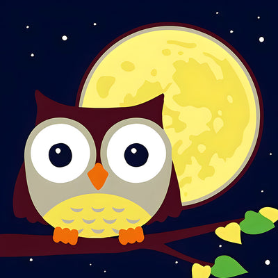 Chouette et Lune Cartoon Broderie Diamant