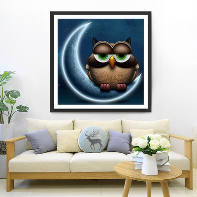 Chouette Qui Dort sur la Lune Broderie Diamant