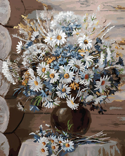Chrysanthème Blanc dans un Vase Noir Broderie Diamant