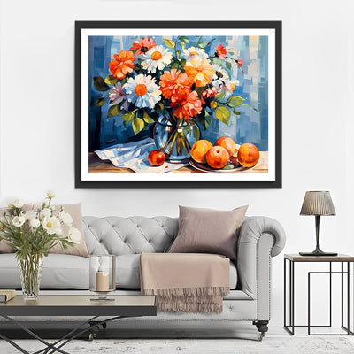 Chrysanthème dans une Bouteille et Fruits Broderie Diamant