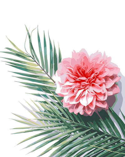 Chrysanthème Rose et Feuille Verte Broderie Diamant