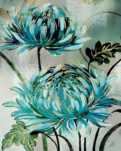Chrysanthème Vert Doré Broderie Diamant