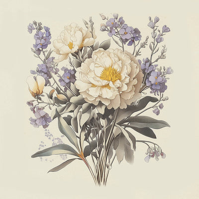 Chrysanthèmes Blancs et Fleurs Violettes Broderie Diamant