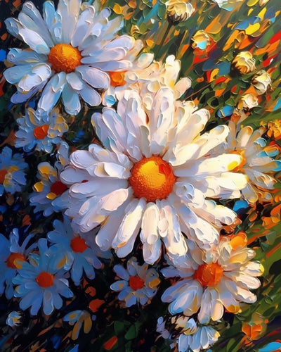 Chrysanthèmes Blancs sous le Soleil Broderie Diamant