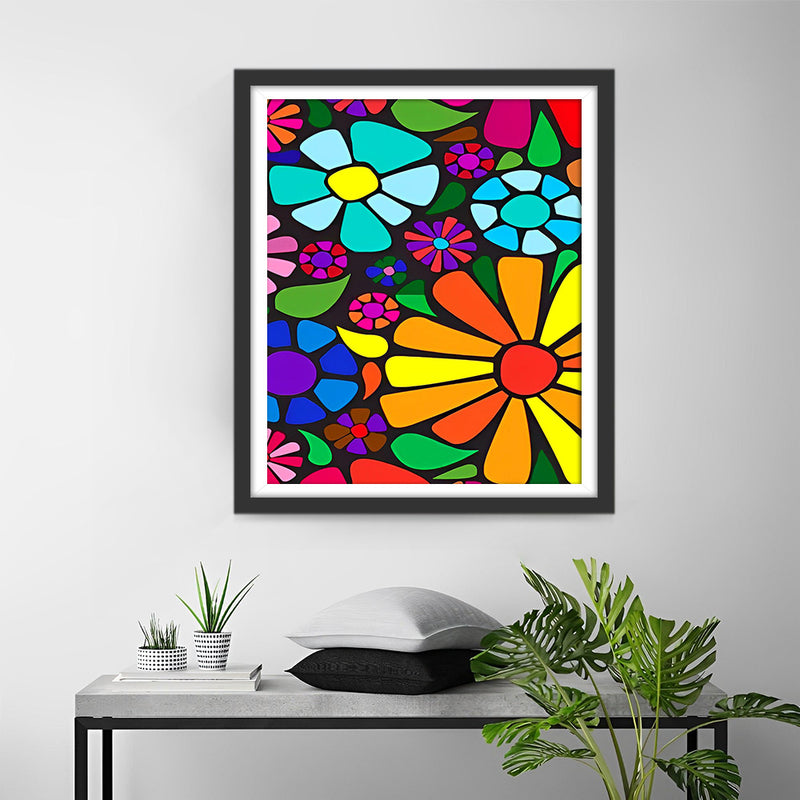 Chrysanthèmes Colorés Style Dessin Animé Broderie Diamant