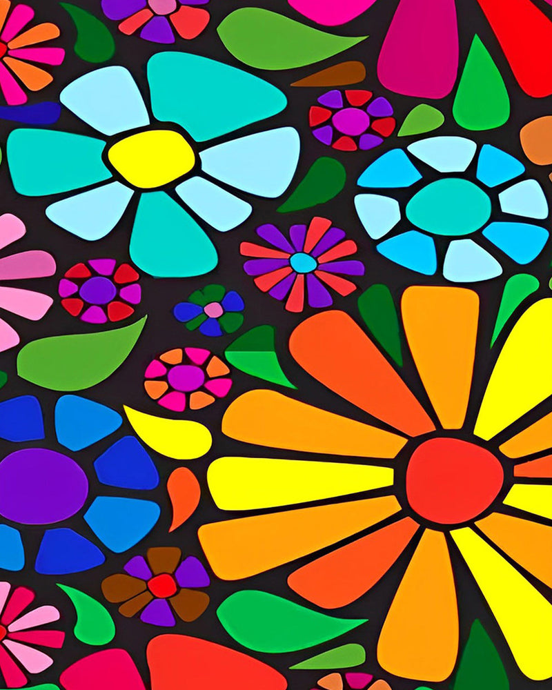 Chrysanthèmes Colorés Style Dessin Animé Broderie Diamant