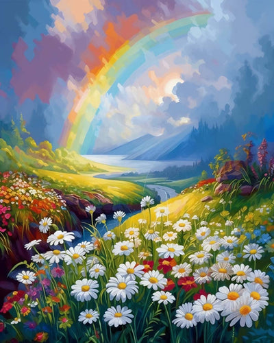 Chrysanthèmes et Arc-en-Ciel Broderie Diamant