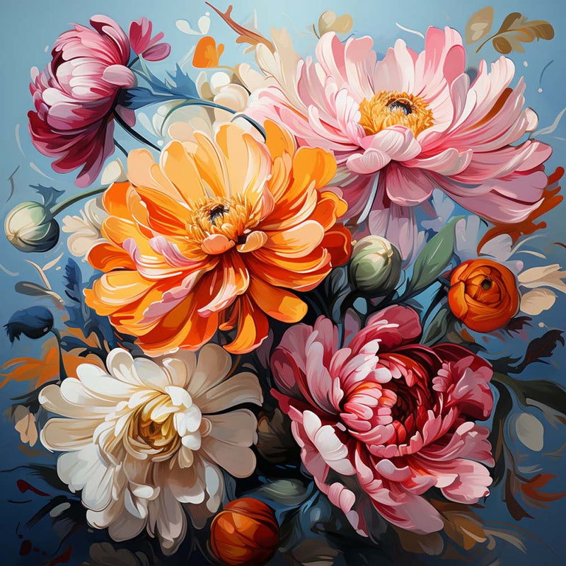 Chrysanthèmes Luxuriants Broderie Diamant