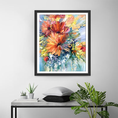 Chrysanthèmes Oranges Abstraits Broderie Diamant