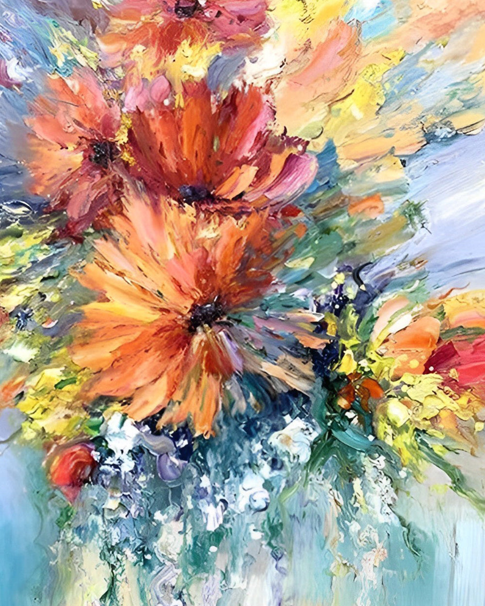 Chrysanthèmes Oranges Abstraits Broderie Diamant