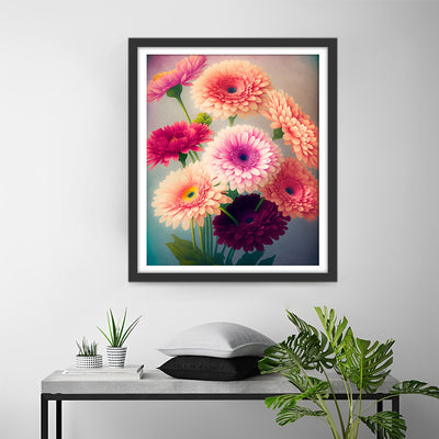 Chrysanthèmes Roses et Rouges Broderie Diamant