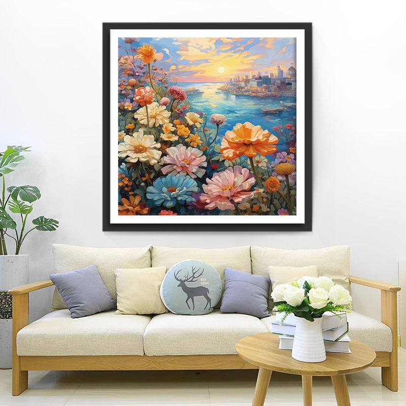 Chrysanthèmes sur la Rive de la Rivière de la Ville Broderie Diamant