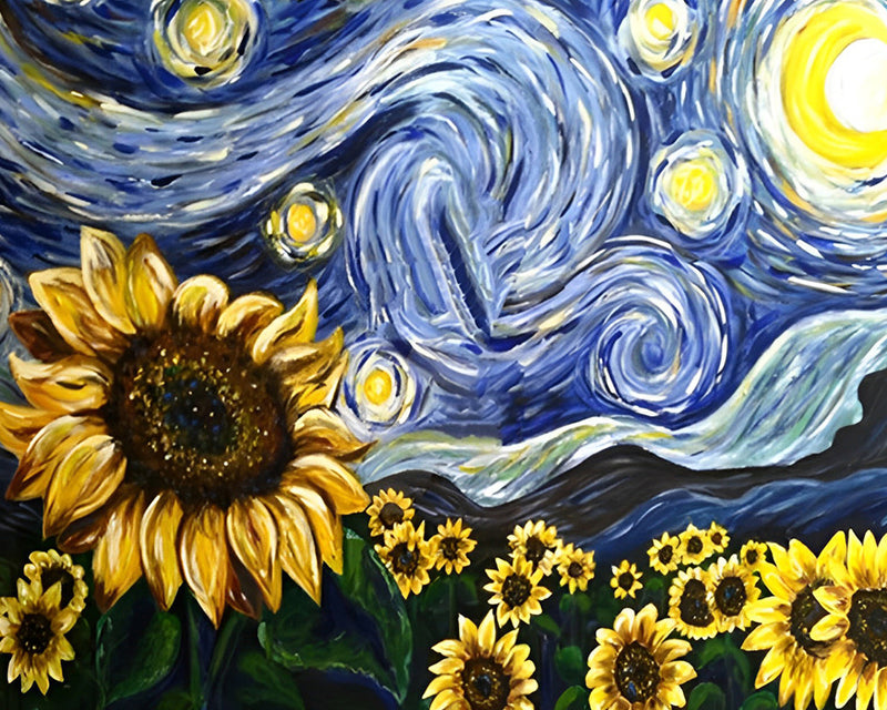 Ciel Étoilé et Tournesols Broderie Diamant