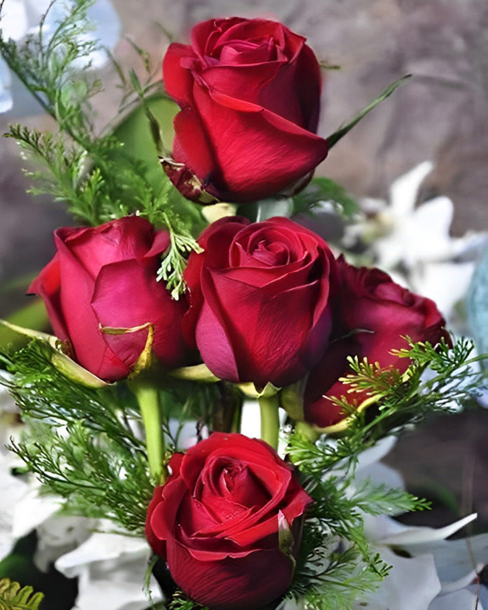 Cinq Roses Rouges Broderie Diamant