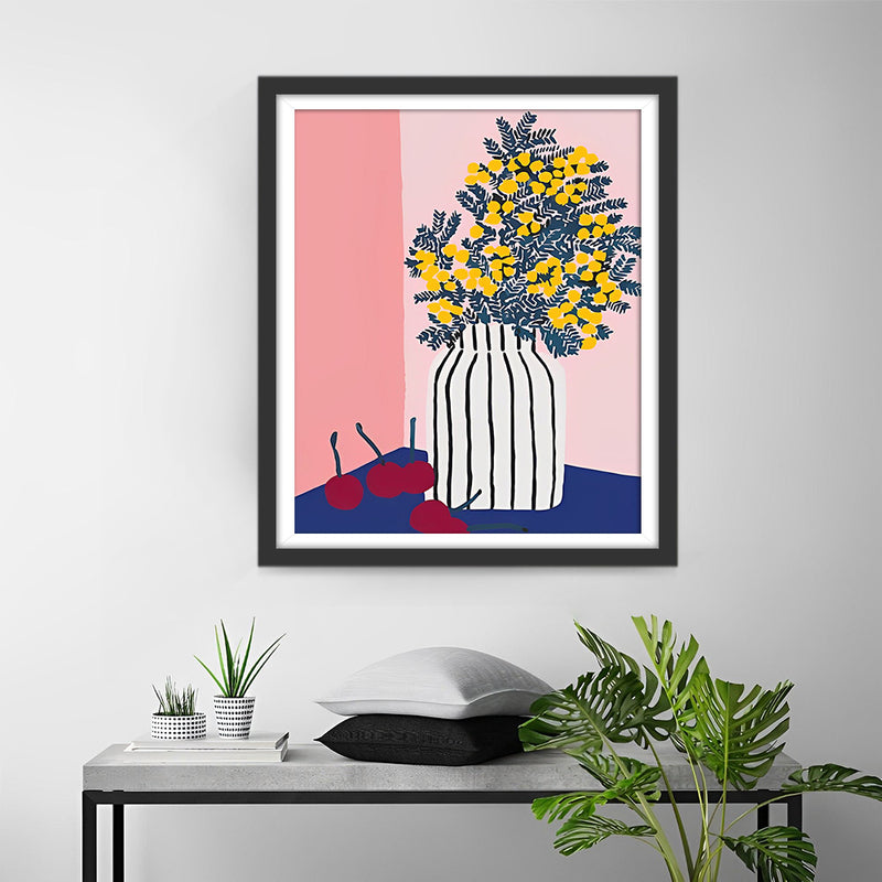 Citronnier en Vase et Cerises Rouges Broderie Diamant