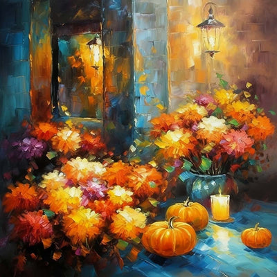 Citrouilles d’Automne et Fleurs Passionnees Broderie Diamant