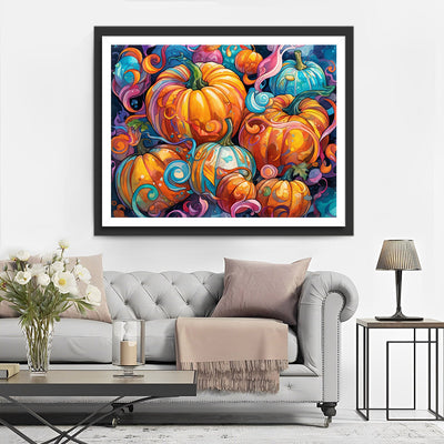 Citrouilles Orange et Bleues Broderie Diamant