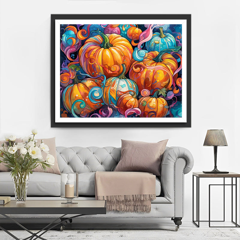 Citrouilles Orange et Bleues Broderie Diamant