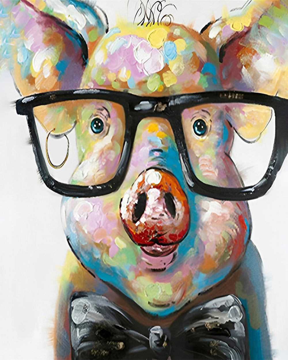 Cochon Dessin Animé avec Lunettes Broderie Diamant