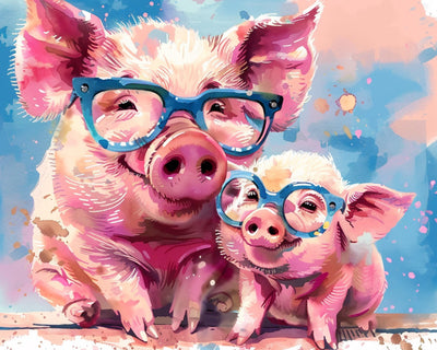 Cochons Roses avec des Lunettes Broderie Diamant