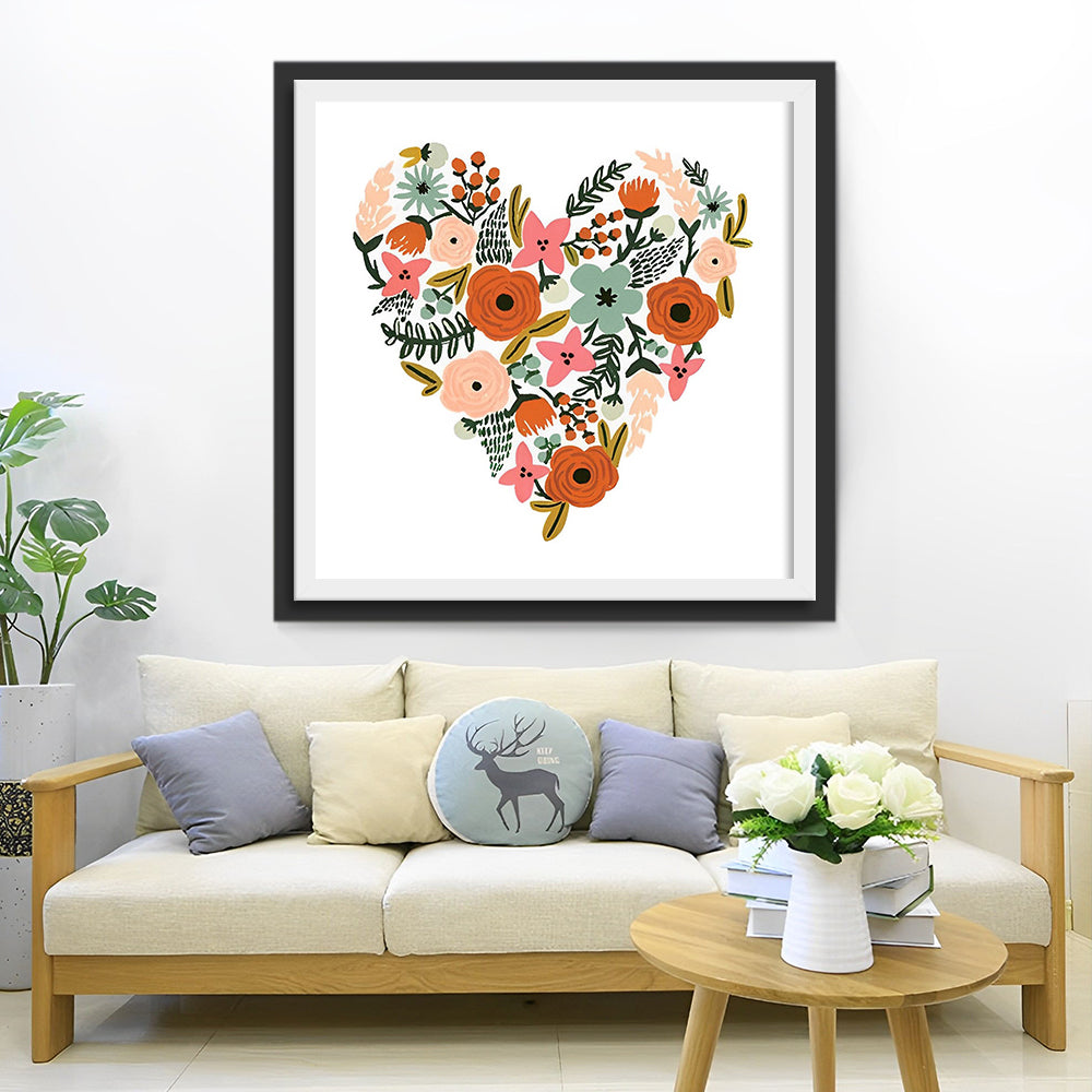 Cœur de Coquelicots Roses et Rouges Broderie Diamant